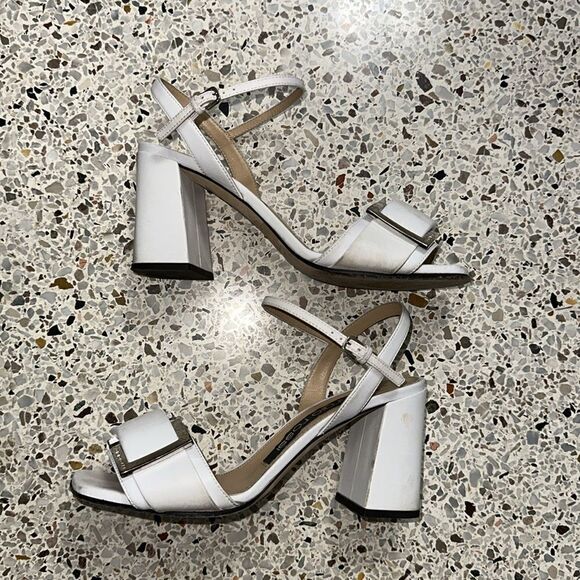 Sergio Rossi white silver block sandal prince heel 36 US 6 - Picture 5 of 11